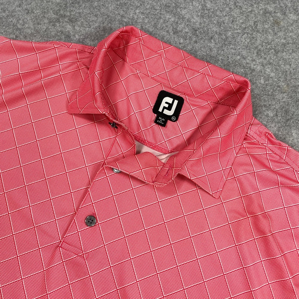FootJoy Mens Polo Shirt 2XL Pink Geometric Diamond Grid Stretch Short Sleeve